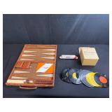 Vintage Backgammon Set, Model Train Engine, and 78 RPM Children