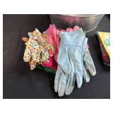 Garden Tool Lot with Galvanized Tub, Assorted Gloves, Framed Egg Print, and Garden Booklet