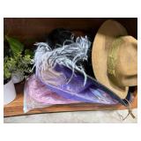 Collection of Faux Plants and Assorted Costume Hats