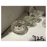 Collection of Vintage Glass Salt Cellars with Sterling Spoons