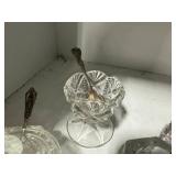 Collection of Vintage Glass Salt Cellars with Sterling Spoons