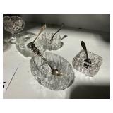 Collection of Vintage Glass Salt Cellars with Sterling Spoons