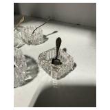 Collection of Vintage Glass Salt Cellars with Sterling Spoons