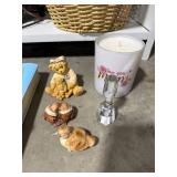 Vintage Blue Floral Lamp, Basket, Books, Candle, and Figurines Assortment