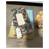 Vintage Blue Floral Lamp, Basket, Books, Candle, and Figurines Assortment