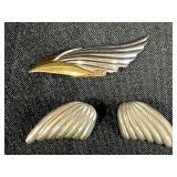 Collection of Vintage Silver Tone and Mixed Metal Earrings, Heart Brooch & Kramer of NY Brooch