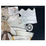 Large Collection of Vintage Handkerchiefs, Doilies and Linens with Crochet and Embroidery