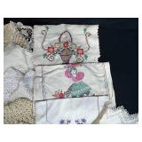 Collection of Vintage Crochet Doilies and Embroidered Linens