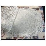 Collection of Vintage Lace Doilies in Patterned Fabric Sleeve