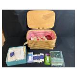 Quilting Sewing Basket with Assorted Fabric, Trim, Velcro, and Notions