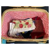 Quilting Sewing Basket with Assorted Fabric, Trim, Velcro, and Notions