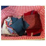 Quilting Sewing Basket with Assorted Fabric, Trim, Velcro, and Notions