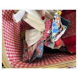 Quilting Sewing Basket with Assorted Fabric, Trim, Velcro, and Notions