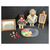 Vintage Schoolhouse Theme Set with Handmade Dolls, Framed Photo, and Accessories