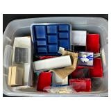 Bin of Assorted Jewelry Boxes and 4 Crown Royal Bags