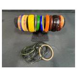 Collection of Vintage Bakelite and Plastic Bangles Assorted Colors