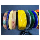 Collection of Vintage Bakelite and Plastic Bangles Assorted Colors