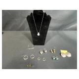 Collection of Vintage and Silver Tone Jewelry: Signed Earrings, Turquoise Cufflinks, Heart Earrings, More - display not inc