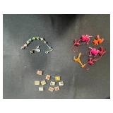 Mixed Lot VTG Bracelet Beads/Pieces: Beaded Religious Bracelet Pieces, Plastic Monkeys, and Mini Picture Charms