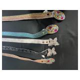 Set of 5 Adjustable Glitter Belts with Rhinestone Buckles and Butterfly Accents