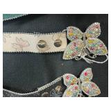 Set of 5 Adjustable Glitter Belts with Rhinestone Buckles and Butterfly Accents