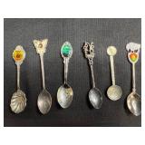 Set of 6 Vintage Souvenir Collector Spoons with Enamel and Engraved Designs