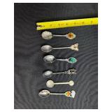 Set of 6 Vintage Souvenir Collector Spoons with Enamel and Engraved Designs