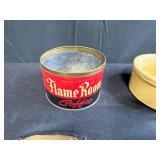 Vintage Mixed Decor Lot with Coffee Tin, Glass Bowls, Silverplate and Stoneware