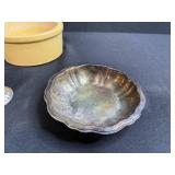 Vintage Mixed Decor Lot with Coffee Tin, Glass Bowls, Silverplate and Stoneware