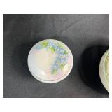 Antique German Porcelain Vanity Set with Floral Motif w Decorative Tray & Hair Receiver