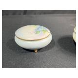 Antique German Porcelain Vanity Set with Floral Motif w Decorative Tray & Hair Receiver