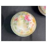 Antique German Porcelain Vanity Set with Floral Motif w Decorative Tray & Hair Receiver