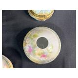 Antique German Porcelain Vanity Set with Floral Motif w Decorative Tray & Hair Receiver