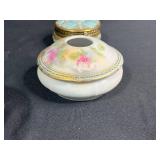 Antique German Porcelain Vanity Set with Floral Motif w Decorative Tray & Hair Receiver