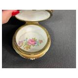 Antique German Porcelain Vanity Set with Floral Motif w Decorative Tray & Hair Receiver