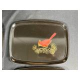 Set of Vintage Couroc Black Bird Trays with Hand-Painted Designs