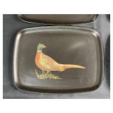 Set of Vintage Couroc Black Bird Trays with Hand-Painted Designs