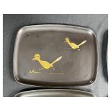 Set of Vintage Couroc Black Bird Trays with Hand-Painted Designs
