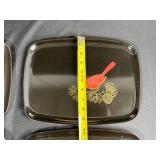 Set of Vintage Couroc Black Bird Trays with Hand-Painted Designs