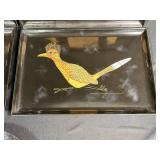 Set of Couroc Mid-Century Modern Decorative Trays and Plate with Animal and Figure Designs