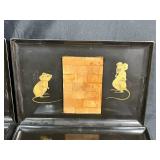 Set of Couroc Mid-Century Modern Decorative Trays and Plate with Animal and Figure Designs