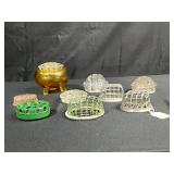 Collection of Vintage Flower/Pin Frogs Glass, Metal, and Ceramic