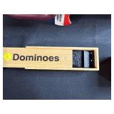 Vintage Game Collection with Domino Sets, Scrabble, and Chinese Checkers Marbles in Suitcase