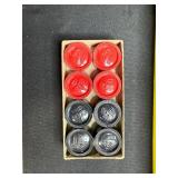 Vintage Game Collection with Domino Sets, Scrabble, and Chinese Checkers Marbles in Suitcase