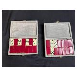 Set of 2 Vintage Domino Tile Sets in Velvet Lined Cases