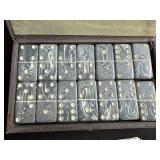 Vintage Marbled Gray Domino Set with Case and Instructions