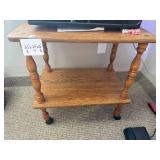 Wooden Rolling Utility Table with Two Shelves 25x24x16 Inches