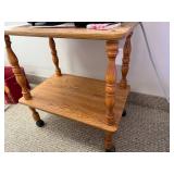 Wooden Rolling Utility Table with Two Shelves 25x24x16 Inches