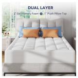 ELEMUSE  | Queen Size Dual Layer 3 Inch Memory Foam Mattress Topper,Cooling Gel Memory Foam