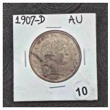 1907-D AU Barber Half Dollar
